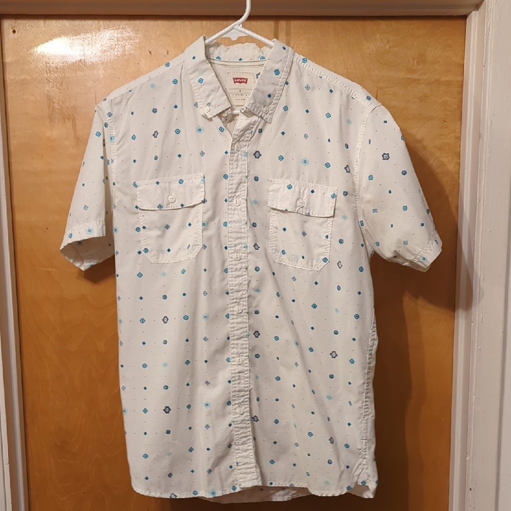Levi's Casual White and Blue Patterned Shirt